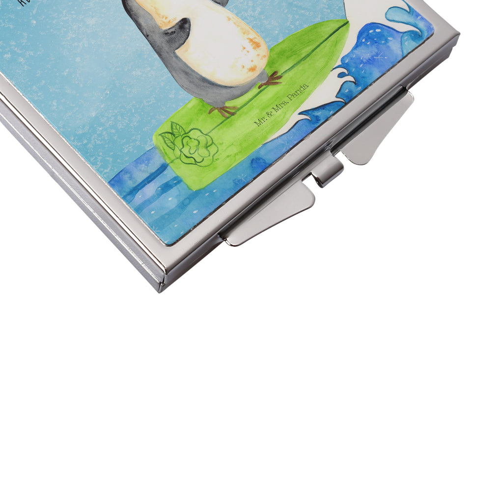 Handtaschenspiegel quadratisch Pinguin Surfer Spiegel, Handtasche, Quadrat, silber, schminken, Schminkspiegel, Pinguin, Pinguine, surfen, Surfer, Hawaii, Urlaub, Wellen, Wellen reiten, Portugal