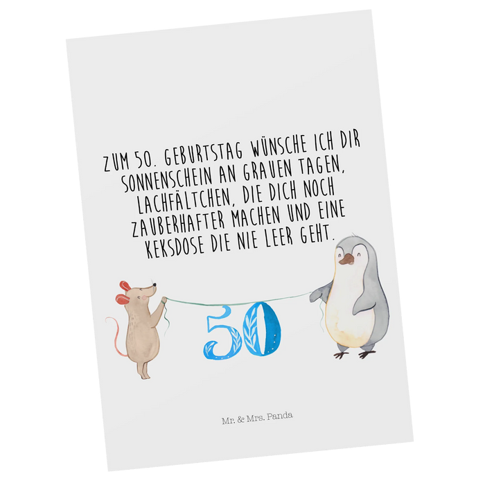 Postkarte 50. Geburtstag Maus Pinguin