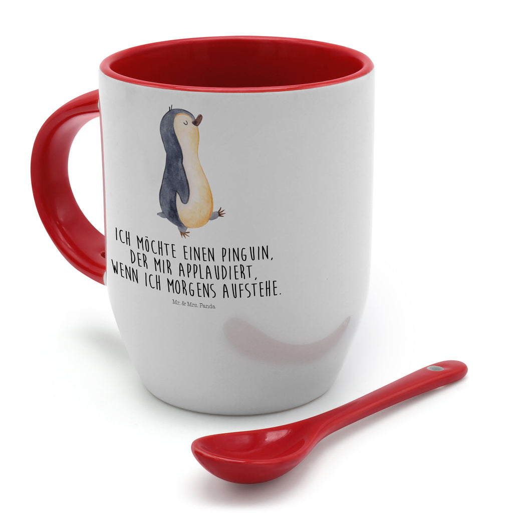 Tasse mit Löffel Pinguin marschierend Tasse, Kaffeetasse, Tassen, Tasse mit Spruch, Kaffeebecher, Tasse mit Löffel, Pinguin, Pinguine, Frühaufsteher, Langschläfer, Bruder, Schwester, Familie