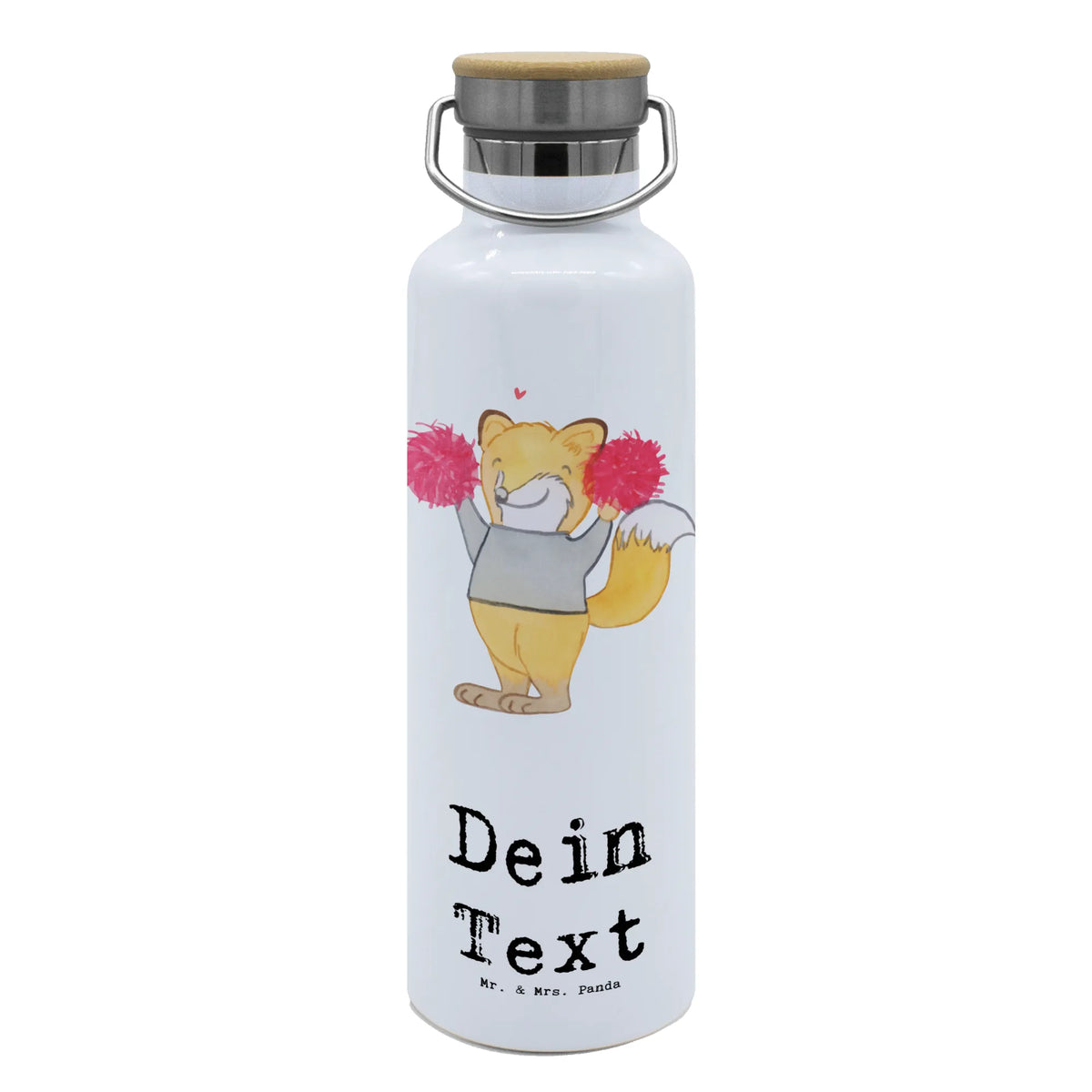 Mr. & Mrs. Panda Personalisierte Trinkflasche – Cheerleader-Fuchs Design, 750 Ml, Edelstahl, Doppelt Isoliert