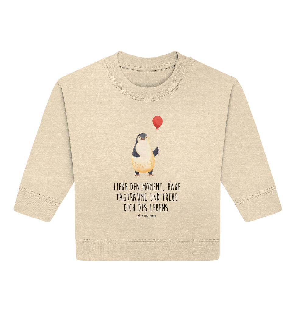Organic Baby Pullover Pinguin Luftballon Wunderschöner Baby Pullover /Sweatshirt von Mr. & Mrs. Panda <br /><br />Material: <br />- 85 % Baumwolle (Bio-Qualität, ringgesponnen, gekämmt)<br />- 15 % Polyester (recycelt)</li><li>Grammatur: 280 g/m²<br />- Schnitt: normale Passform</li><li>Eingesetzte Ärmel<br />- Knopfleiste mit 1 gleichfarbigen Druckknopf und 1 verdeckten Druckknopf an Schulter für einfacheres Anziehen, Pinguin, Pinguine, Luftballon, Tagträume, Lebenslust, Geschenk Freundin, Geschenkidee, beste Freundin, Motivation, Neustart, neues Leben, Liebe, Glück