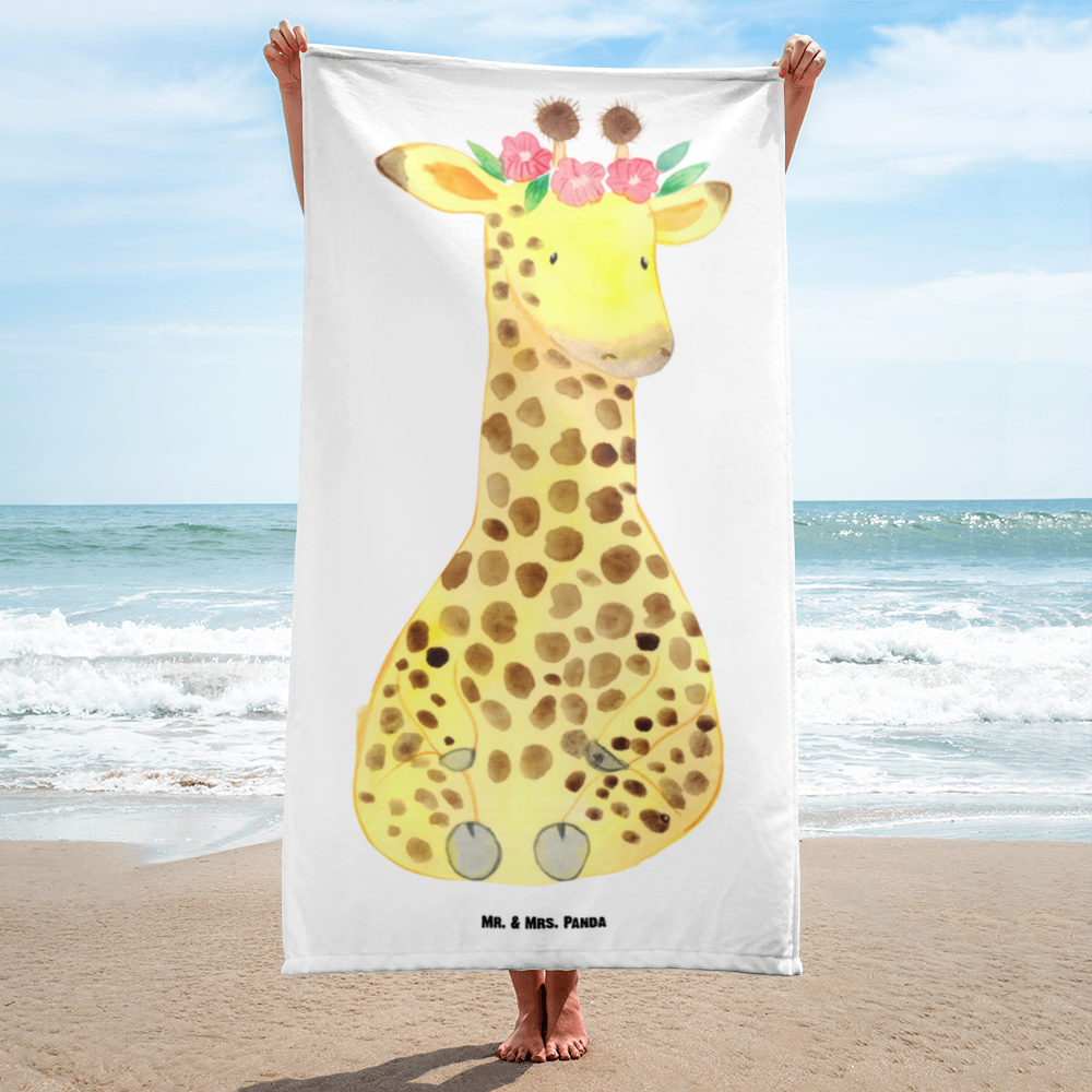 XL Badehandtuch Giraffe Blumenkranz Handtuch, Badetuch, Duschtuch, Strandtuch, Saunatuch, Afrika, Wildtiere, Giraffe, Blumenkranz, Abenteurer, Selbstliebe, Freundin