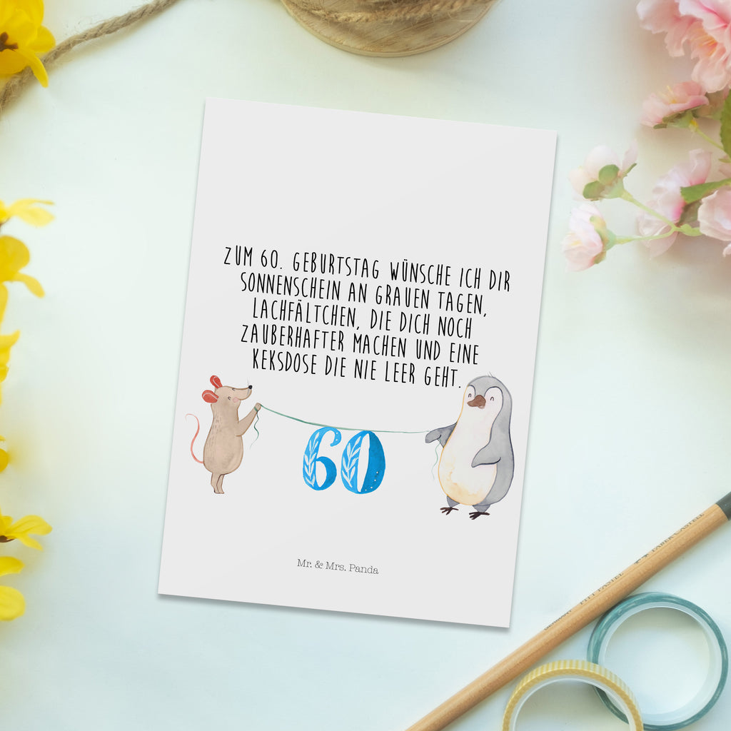Postkarte 60. Geburtstag Maus Pinguin Postkarte, Karte, Geschenkkarte, Grußkarte, Einladung, Ansichtskarte, Geburtstagskarte, Einladungskarte, Dankeskarte, Geburtstag, Geburtstagsgeschenk, Geschenk, Party, Feiern, Torte, Kuchen