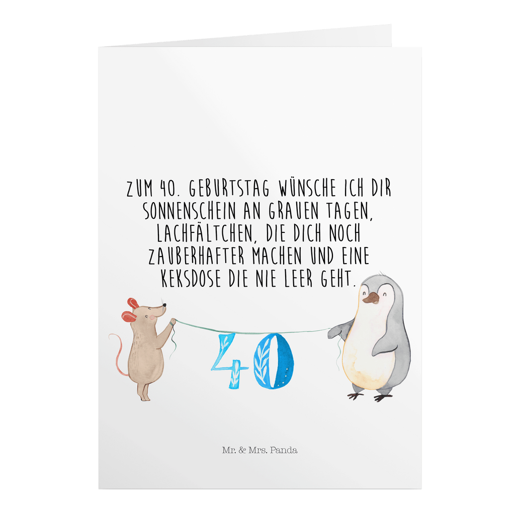 Geburtstagskarte 40. Geburtstag Maus Pinguin Grusskarte, Klappkarte, Einladungskarte, Glückwunschkarte, Hochzeitskarte, Geburtstagskarte, Geburtstag, Geburtstagsgeschenk, Geschenk, Party, Feiern, Torte, Kuchen