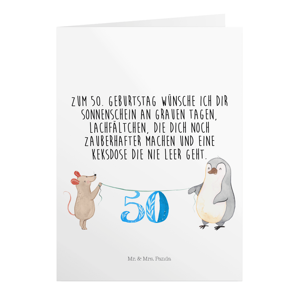 Geburtstagskarte 50. Geburtstag Maus Pinguin Grusskarte, Klappkarte, Einladungskarte, Glückwunschkarte, Hochzeitskarte, Geburtstagskarte, Geburtstag, Geburtstagsgeschenk, Geschenk, Party, Feiern, Torte, Kuchen
