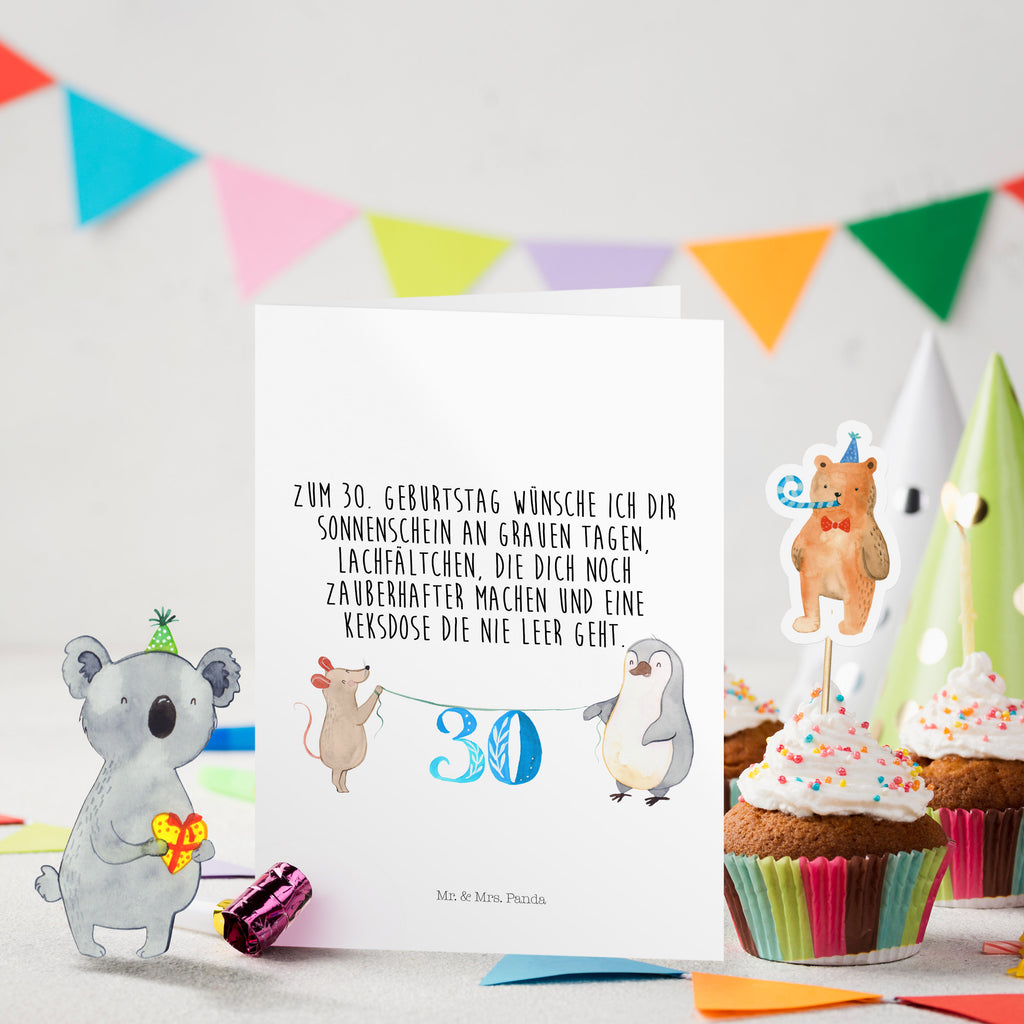 Geburtstagskarte 30. Geburtstag Maus Pinguin Grusskarte, Klappkarte, Einladungskarte, Glückwunschkarte, Hochzeitskarte, Geburtstagskarte, Geburtstag, Geburtstagsgeschenk, Geschenk, Party, Feiern, Torte, Kuchen