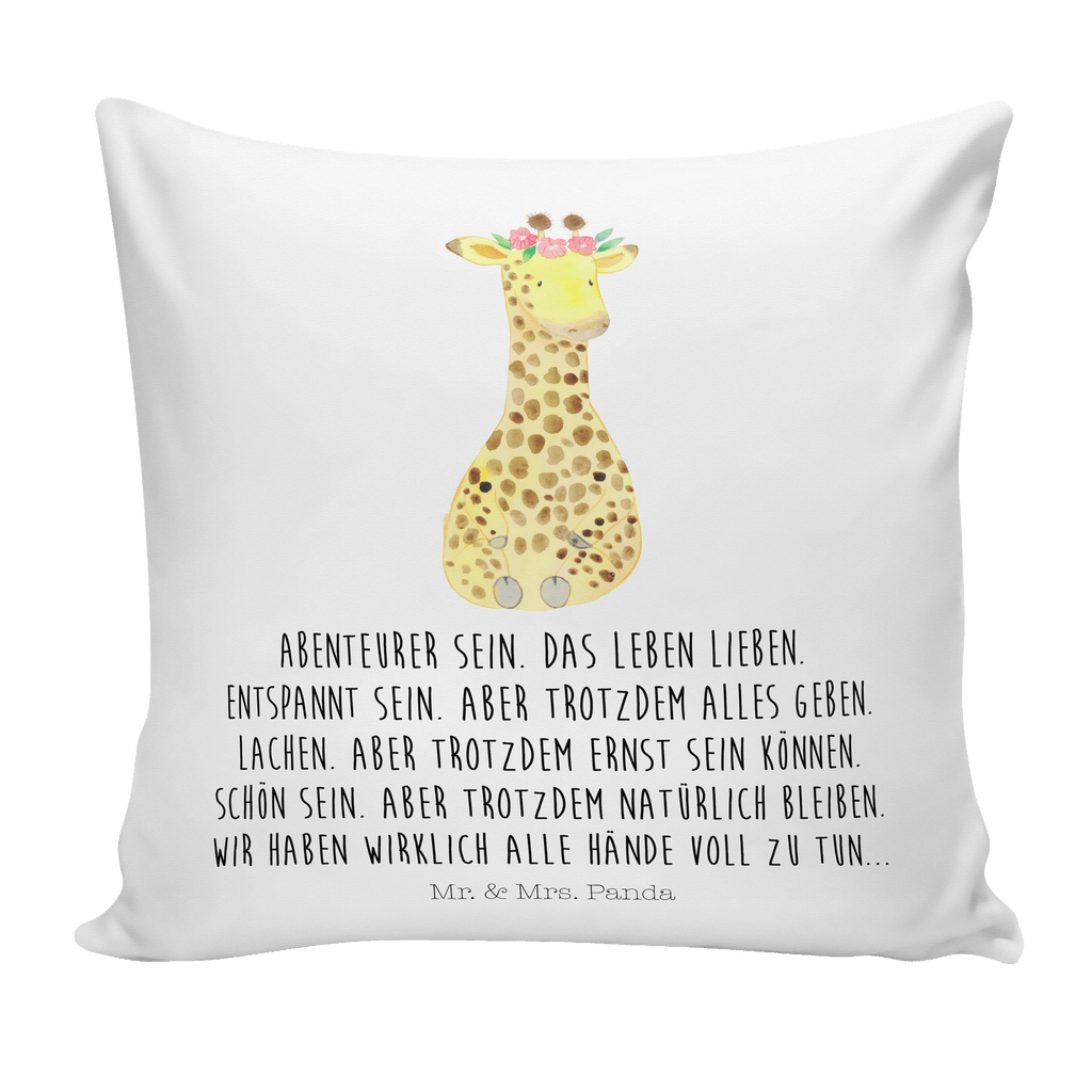 40x40 Kissen Giraffe Blumenkranz Kissenhülle, Kopfkissen, Sofakissen, Dekokissen, Motivkissen, Afrika, Wildtiere, Giraffe, Blumenkranz, Abenteurer, Selbstliebe, Freundin