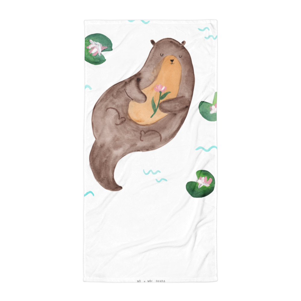 XL Badehandtuch Otter mit Seerose Handtuch, Badetuch, Duschtuch, Strandtuch, Saunatuch, Otter, Fischotter, Seeotter, Otter Seeotter See Otter