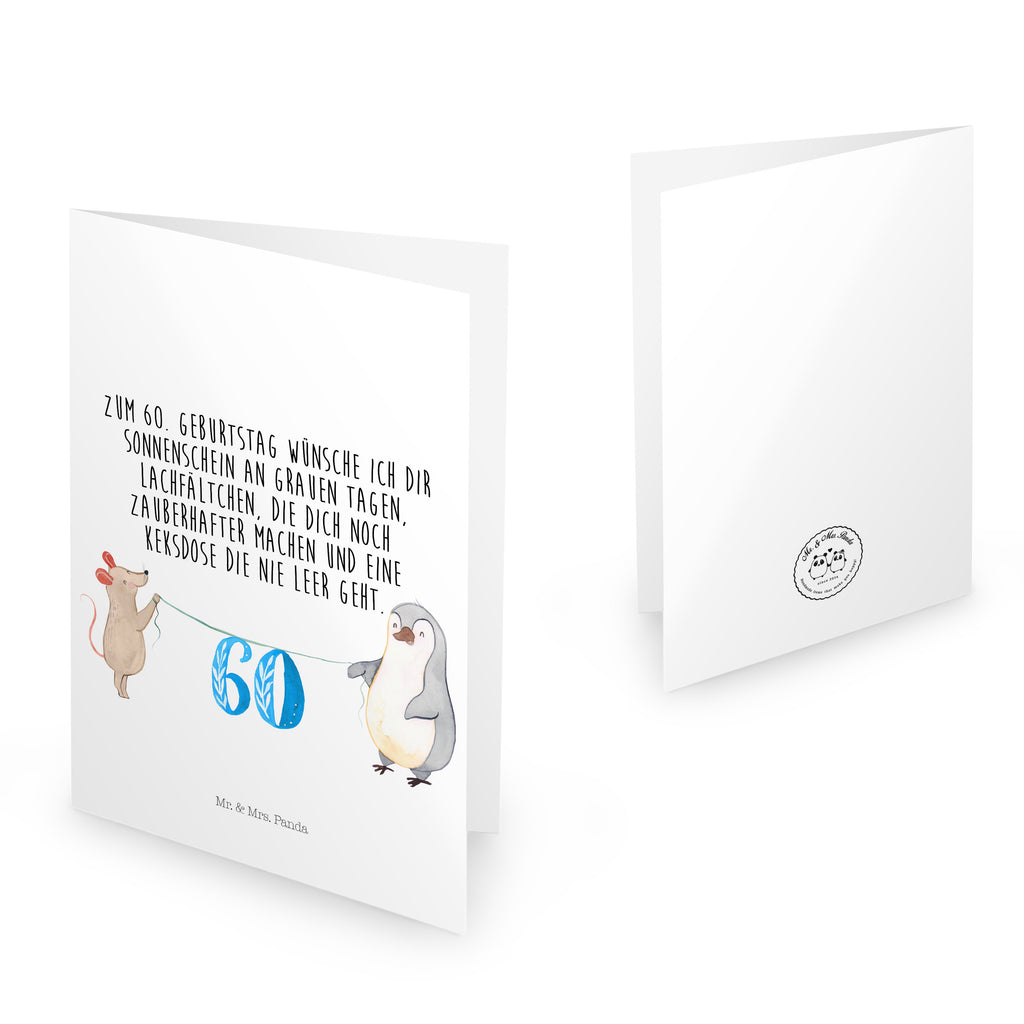 Geburtstagskarte 60. Geburtstag Maus Pinguin Grusskarte, Klappkarte, Einladungskarte, Glückwunschkarte, Hochzeitskarte, Geburtstagskarte, Geburtstag, Geburtstagsgeschenk, Geschenk, Party, Feiern, Torte, Kuchen