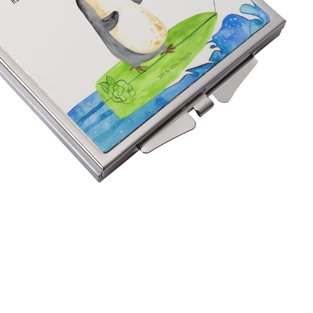 Handtaschenspiegel quadratisch Pinguin Surfer Spiegel, Handtasche, Quadrat, silber, schminken, Schminkspiegel, Pinguin, Pinguine, surfen, Surfer, Hawaii, Urlaub, Wellen, Wellen reiten, Portugal