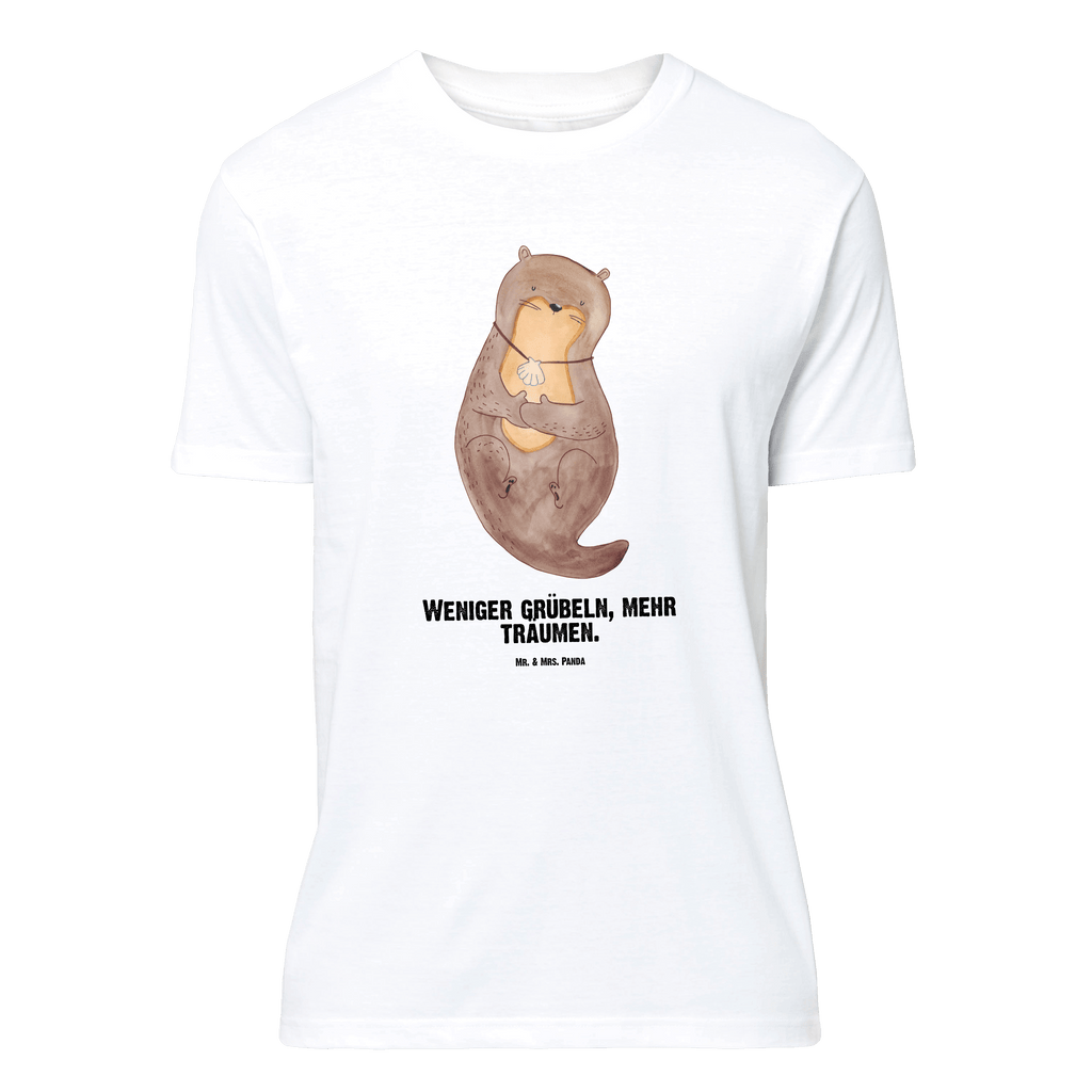 Personalisiertes T-Shirt Otter mit Muschelmedaillon T-Shirt Personalisiert, T-Shirt mit Namen, T-Shirt mit Aufruck, Männer, Frauen, Wunschtext, Bedrucken, Otter, Fischotter, Seeotter, Otterliebe, grübeln, träumen, Motivation, Tagträumen, Büro