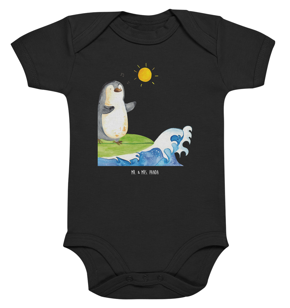Organic Baby Body Pinguin Surfer Babykleidung, Babystrampler, Strampler, Wickelbody, Baby Erstausstattung, Junge, Mädchen, Pinguin, Pinguine, surfen, Surfer, Hawaii, Urlaub, Wellen, Wellen reiten, Portugal