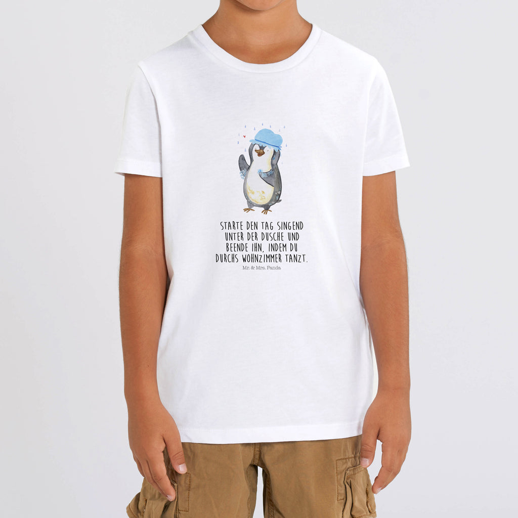 Organic Kinder T-Shirt Pinguin Duschen Kinder T-Shirt, Kinder T-Shirt Mädchen, Kinder T-Shirt Jungen, Pinguin, Pinguine, Dusche, duschen, Lebensmotto, Motivation, Neustart, Neuanfang, glücklich sein