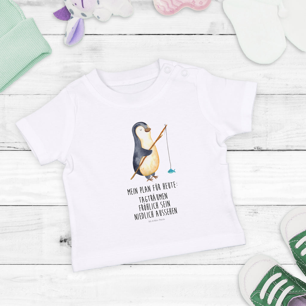 Organic Baby Shirt Pinguin Angler Baby T-Shirt, Jungen Baby T-Shirt, Mädchen Baby T-Shirt, Shirt, Pinguin, Pinguine, Angeln, Angler, Tagträume, Hobby, Plan, Planer, Tagesplan, Neustart, Motivation, Geschenk, Freundinnen, Geschenkidee, Urlaub, Wochenende