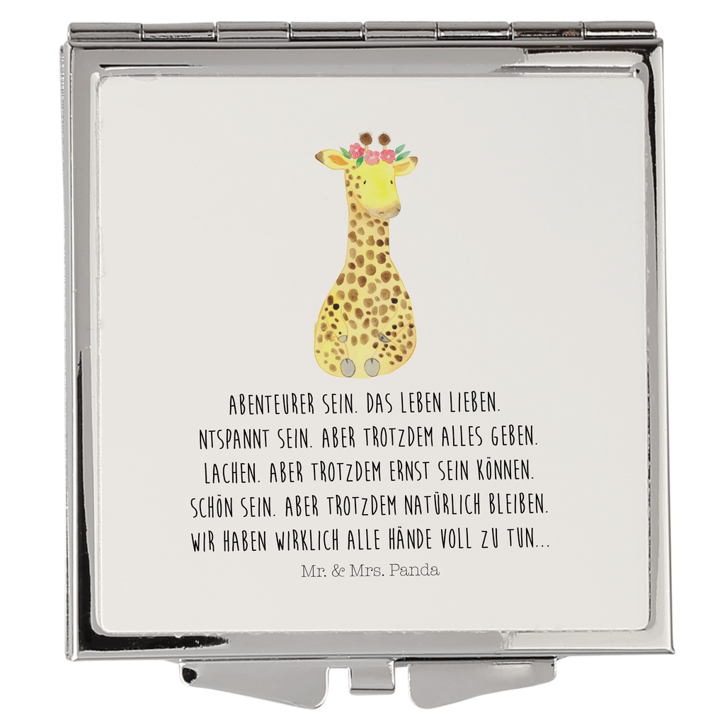 Handtaschenspiegel quadratisch Giraffe Blumenkranz Spiegel, Handtasche, Quadrat, silber, schminken, Schminkspiegel, Afrika, Wildtiere, Giraffe, Blumenkranz, Abenteurer, Selbstliebe, Freundin