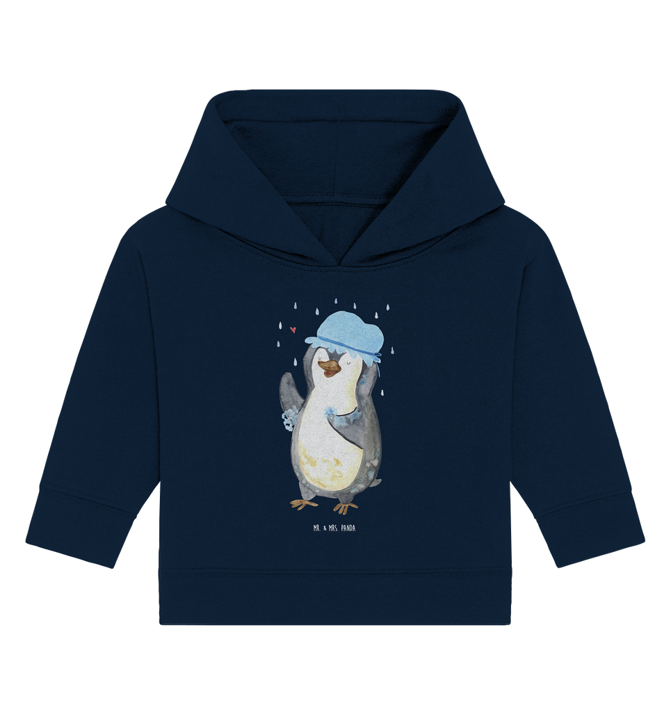 Organic Baby Hoodie Pinguin Duschen Baby Kapuzenshirt, Baby Kapuzensweatshirt, Baby Hoodie, Baby Pullover, Pinguin, Pinguine, Dusche, duschen, Lebensmotto, Motivation, Neustart, Neuanfang, glücklich sein