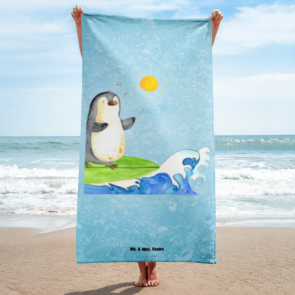XL Badehandtuch Pinguin Surfer Handtuch, Badetuch, Duschtuch, Strandtuch, Saunatuch, Pinguin, Pinguine, surfen, Surfer, Hawaii, Urlaub, Wellen, Wellen reiten, Portugal