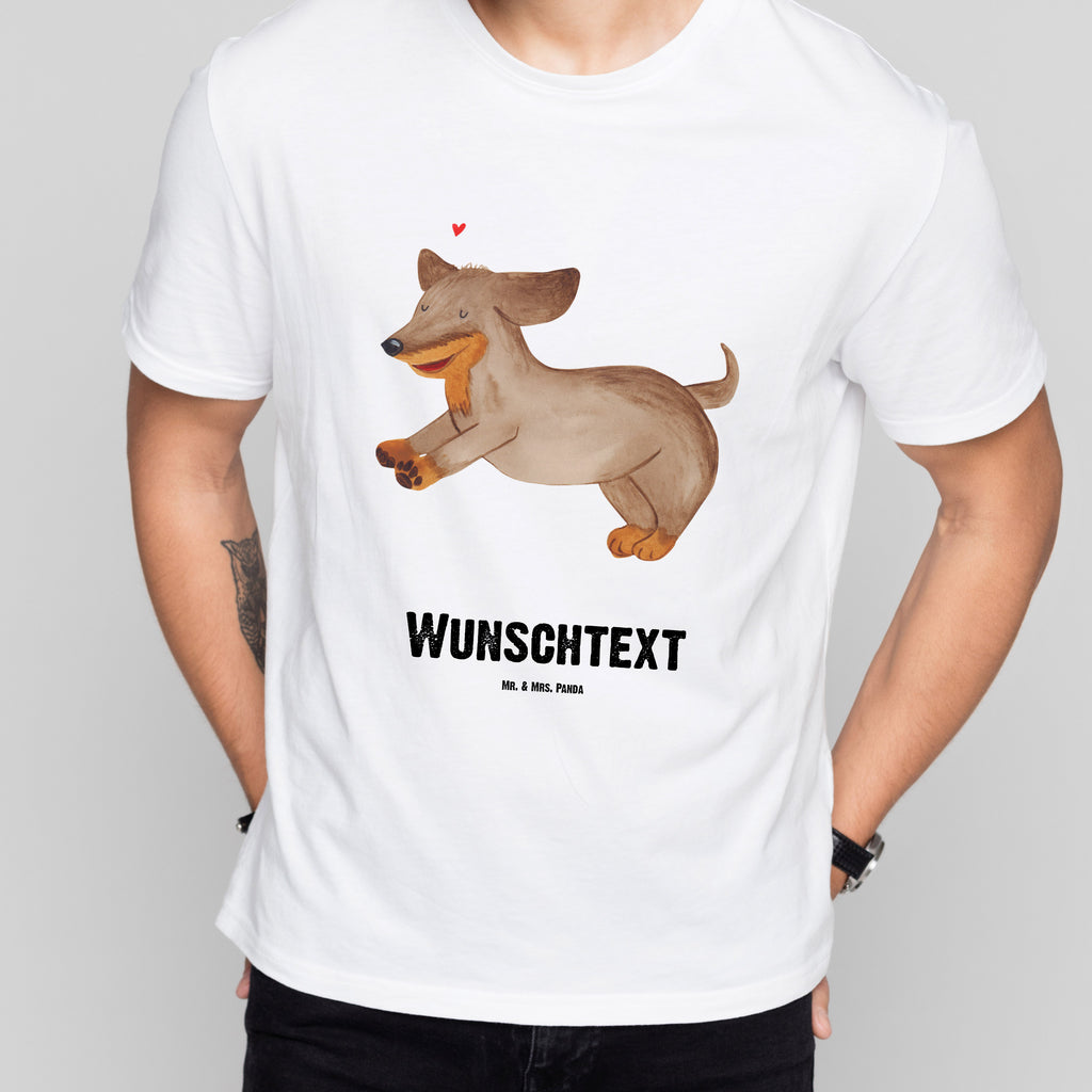 Personalisiertes T-Shirt Hund Dackel fröhlich T-Shirt Personalisiert, T-Shirt mit Namen, T-Shirt mit Aufruck, Männer, Frauen, Wunschtext, Bedrucken, Hund, Hundemotiv, Haustier, Hunderasse, Tierliebhaber, Hundebesitzer, Sprüche, Hunde, Dackel, Dachshund, happy dog