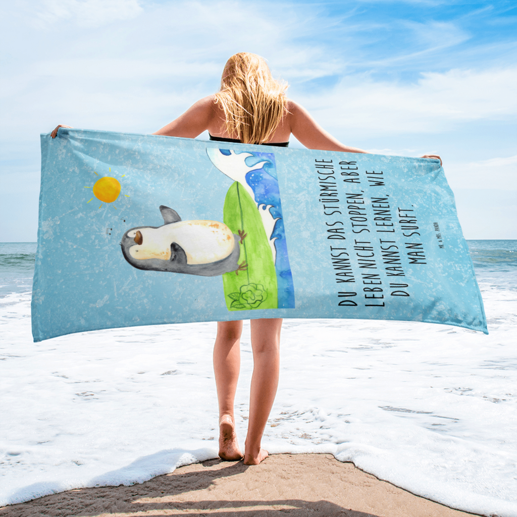 XL Badehandtuch Pinguin Surfer Handtuch, Badetuch, Duschtuch, Strandtuch, Saunatuch, Pinguin, Pinguine, surfen, Surfer, Hawaii, Urlaub, Wellen, Wellen reiten, Portugal