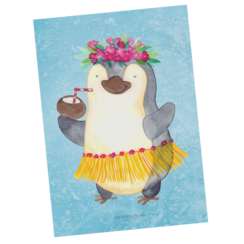 Postkarte Pinguin Kokosnuss Postkarte, Karte, Geschenkkarte, Grußkarte, Einladung, Ansichtskarte, Geburtstagskarte, Einladungskarte, Dankeskarte, Pinguin, Aloha, Hawaii, Urlaub, Kokosnuss, Pinguine