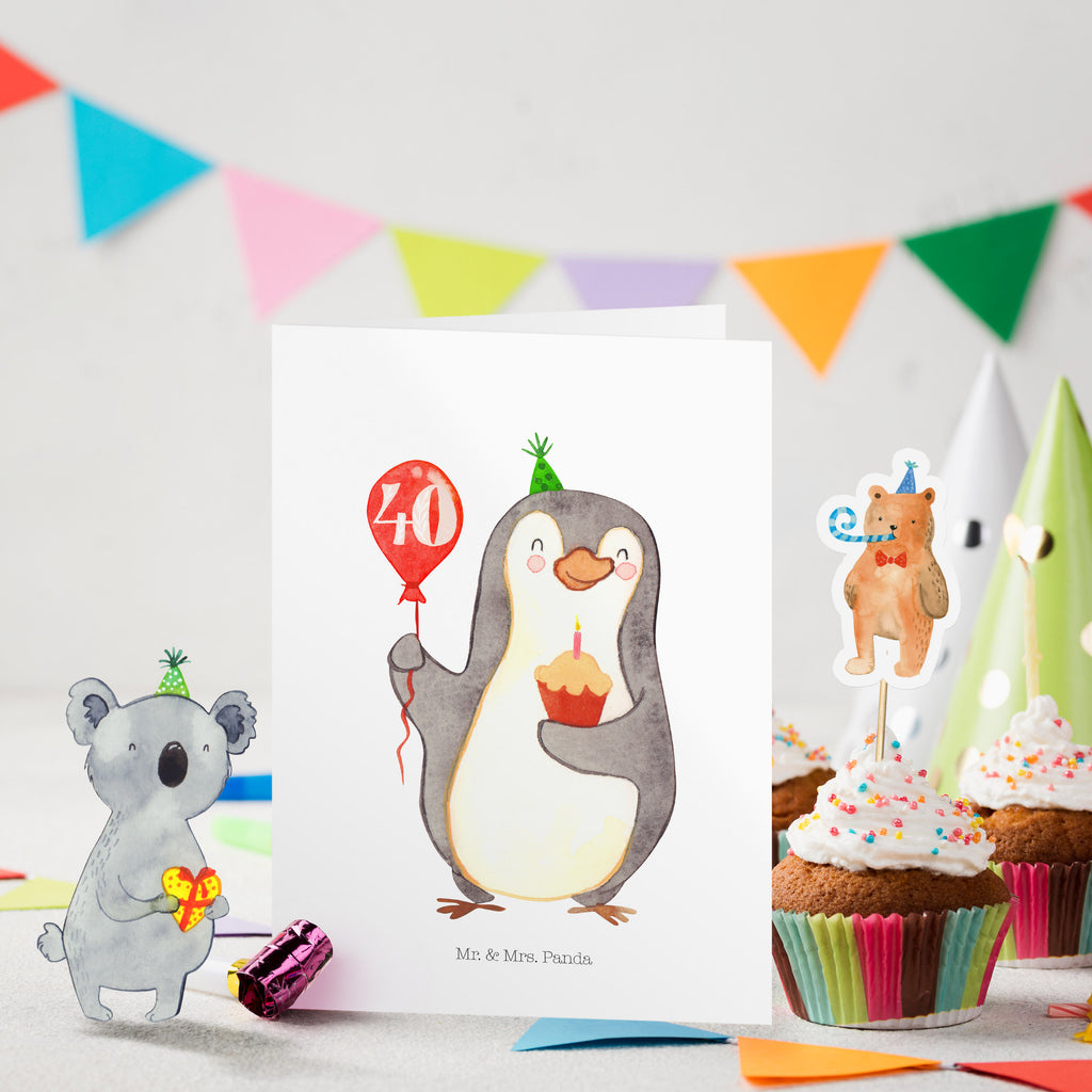 Geburtstagskarte 40. Geburtstag Pinguin Luftballon Grusskarte, Klappkarte, Einladungskarte, Glückwunschkarte, Hochzeitskarte, Geburtstagskarte, Geburtstag, Geburtstagsgeschenk, Geschenk, Pinguin, Geburtstage, Happy Birthday, Geburtstagsfeier