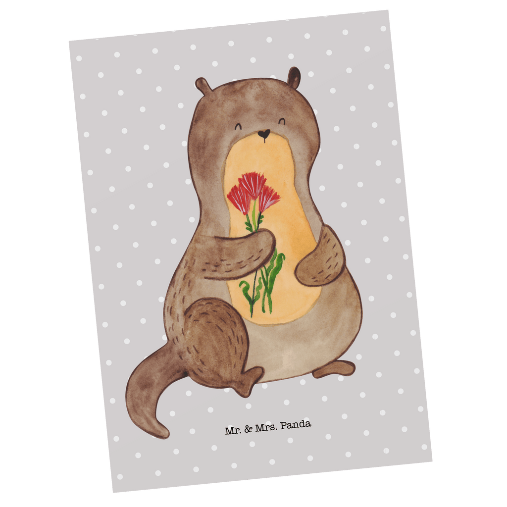 Postkarte Otter Blumenstrauß Postkarte, Karte, Geschenkkarte, Grußkarte, Einladung, Ansichtskarte, Geburtstagskarte, Einladungskarte, Dankeskarte, Otter, Fischotter, Seeotter, Otter Seeotter See Otter