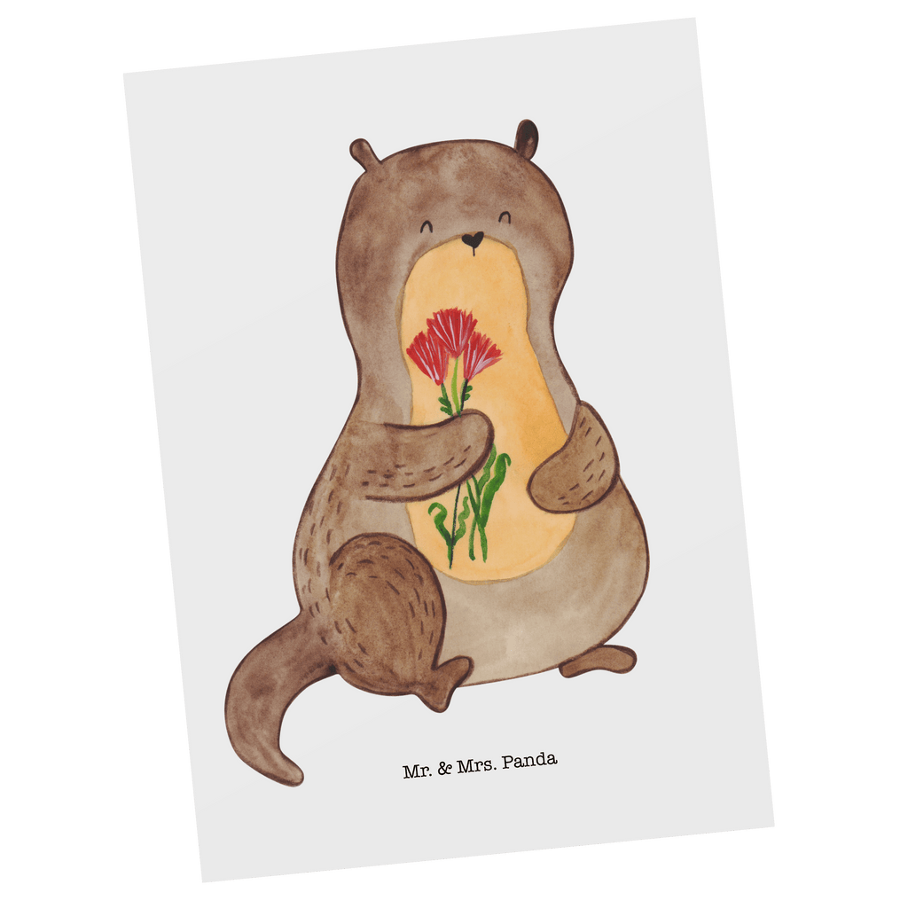 Postkarte Otter Blumenstrauß Postkarte, Karte, Geschenkkarte, Grußkarte, Einladung, Ansichtskarte, Geburtstagskarte, Einladungskarte, Dankeskarte, Otter, Fischotter, Seeotter, Otter Seeotter See Otter