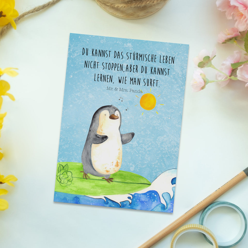 Postkarte Pinguin Surfer Postkarte, Karte, Geschenkkarte, Grußkarte, Einladung, Ansichtskarte, Geburtstagskarte, Einladungskarte, Dankeskarte, Pinguin, Pinguine, surfen, Surfer, Hawaii, Urlaub, Wellen, Wellen reiten, Portugal