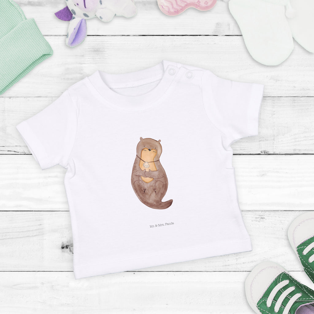 Organic Baby Shirt Otter mit Muschelmedaillon Baby T-Shirt, Jungen Baby T-Shirt, Mädchen Baby T-Shirt, Shirt, Otter, Fischotter, Seeotter, Otterliebe, grübeln, träumen, Motivation, Tagträumen, Büro