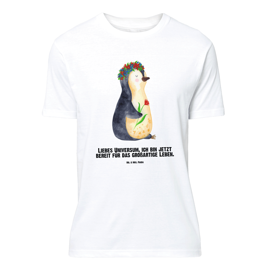Personalisiertes T-Shirt Pinguin Blumenkranz T-Shirt Personalisiert, T-Shirt mit Namen, T-Shirt mit Aufruck, Männer, Frauen, Wunschtext, Bedrucken, Pinguin, Pinguine, Blumenkranz, Universum, Leben, Wünsche, Ziele, Lebensziele, Motivation, Lebenslust, Liebeskummer, Geschenkidee