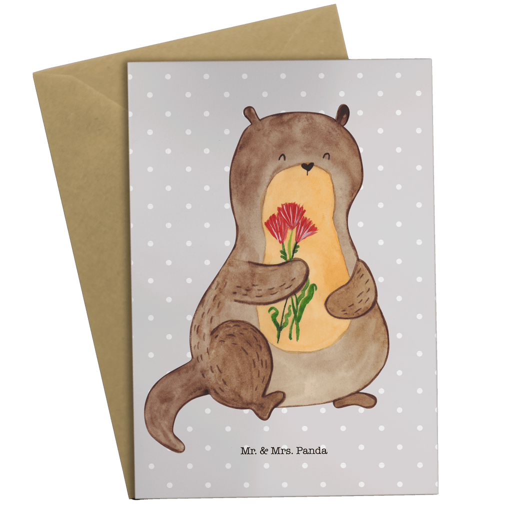 Grußkarte Otter Blumenstrauß Grußkarte, Klappkarte, Einladungskarte, Glückwunschkarte, Hochzeitskarte, Geburtstagskarte, Karte, Otter, Fischotter, Seeotter, Otter Seeotter See Otter