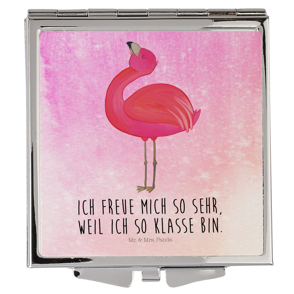 Handtaschenspiegel quadratisch Flamingo stolz Spiegel, Handtasche, Quadrat, silber, schminken, Schminkspiegel, Flamingo, stolz, Freude, Selbstliebe, Selbstakzeptanz, Freundin, beste Freundin, Tochter, Mama, Schwester