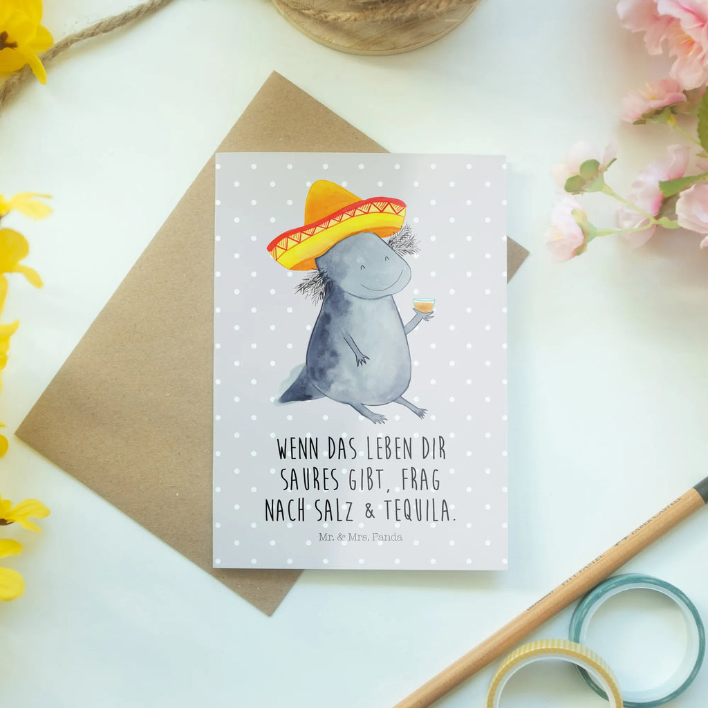Greetings card axolotl tequila greeting card, wedding card, invitation card, folding card, birthday card, Axolotl, Axelotl, marine animals, Mexican walking fish, salamander, Axolot, Sombrero, Motivation, Tequila, Mexico, Fire Salamander, Amphibian, Lemon, Saying, Tail Lurch, Fire Dragon