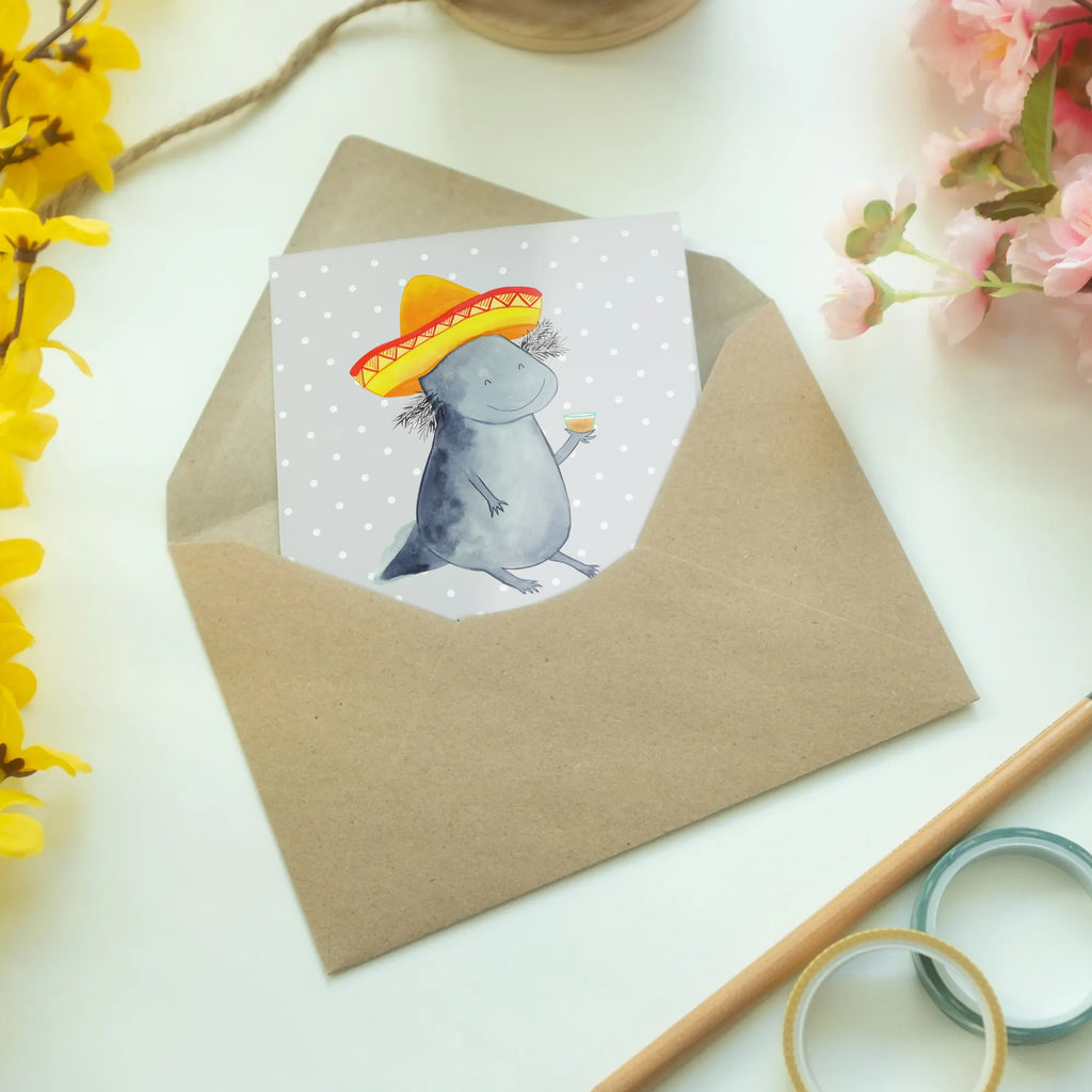 Greetings card axolotl tequila greeting card, wedding card, invitation card, folding card, birthday card, Axolotl, Axelotl, marine animals, Mexican walking fish, salamander, Axolot, Sombrero, Motivation, Tequila, Mexico, Fire Salamander, Amphibian, Lemon, Saying, Tail Lurch, Fire Dragon