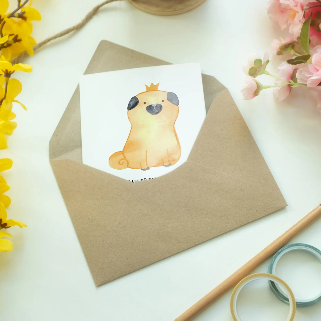 Greetings card pug Crown Einladungskarte, Glückwunschkarte, Hochzeitskarte, Grußkarte, Klappkarte, Karte, Geburtstagskarte, Ansichtskarten, Hund, Hundemotiv, Haustier, Hunderasse, Tierliebhaber, Hundebesitzer, Sprüche, kinderlos, allergisch, Mops, Hausregel, Hundebesitzer. Spruch, lustig