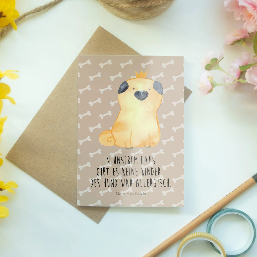Greetings card pug Crown Einladungskarte, Glückwunschkarte, Hochzeitskarte, Grußkarte, Klappkarte, Karte, Geburtstagskarte, Ansichtskarten, Hund, Hundemotiv, Haustier, Hunderasse, Tierliebhaber, Hundebesitzer, Sprüche, kinderlos, allergisch, Mops, Hausregel, Hundebesitzer. Spruch, lustig