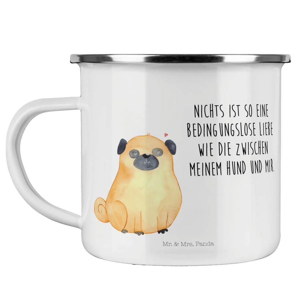 Kempingowy kubek emaliowany Mops Pies, motyw psa, zwierzę domowe, rasa psa, miłośnik zwierząt, właściciel psa, powiedzenia