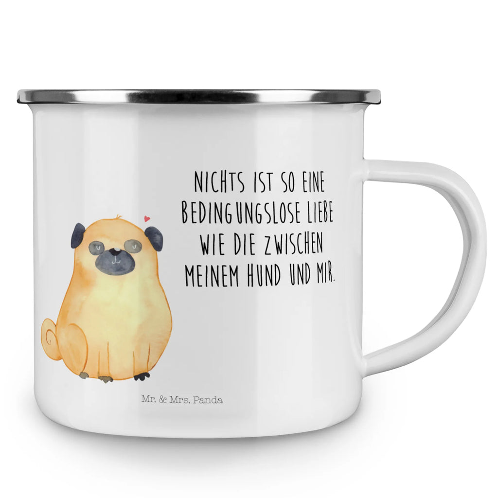 Kempingowy kubek emaliowany Mops Pies, motyw psa, zwierzę domowe, rasa psa, miłośnik zwierząt, właściciel psa, powiedzenia