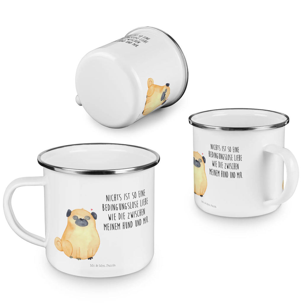 Kempingowy kubek emaliowany Mops Pies, motyw psa, zwierzę domowe, rasa psa, miłośnik zwierząt, właściciel psa, powiedzenia