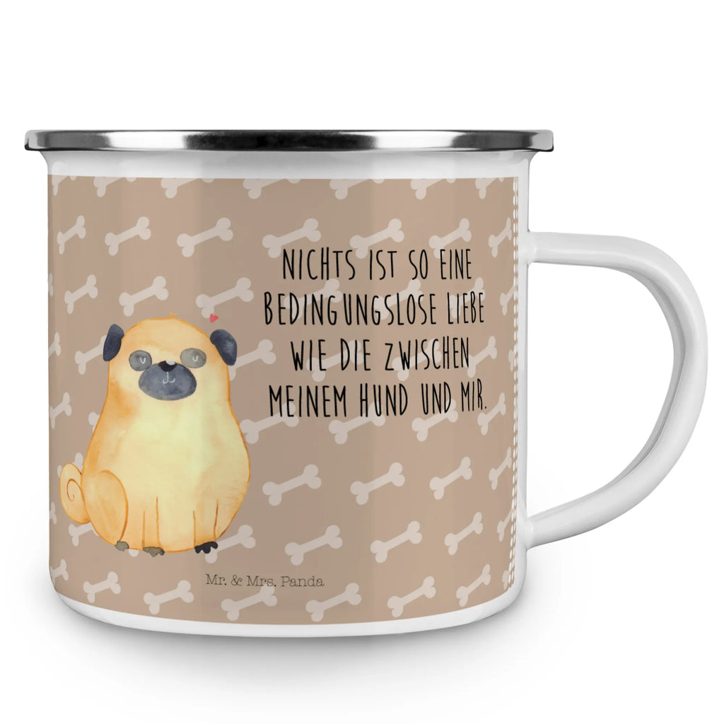 Kempingowy kubek emaliowany Mops Pies, motyw psa, zwierzę domowe, rasa psa, miłośnik zwierząt, właściciel psa, powiedzenia