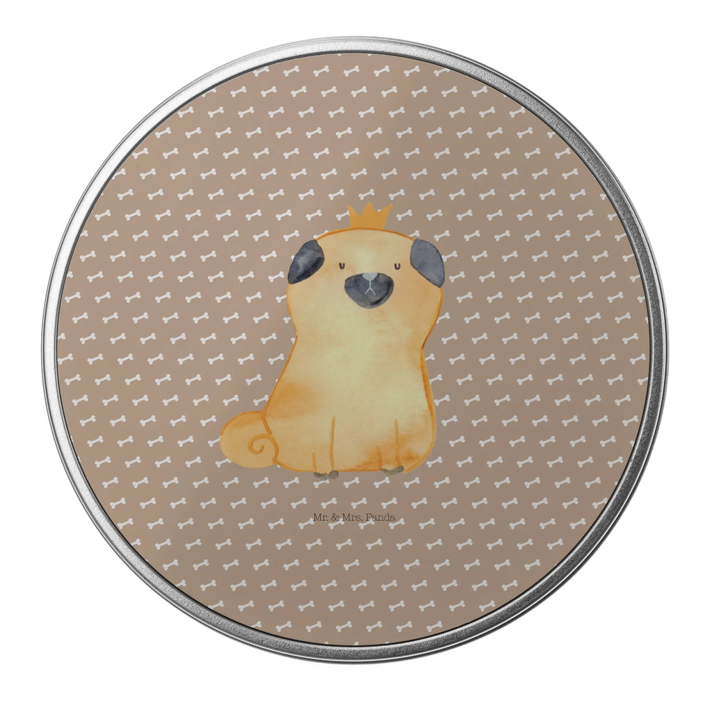 Round tin pug Crown gift box, cookie tin, storage, tin can, tin, storage tin, dog, mutt, hound, woof, dog mama, dog breed, love dogs, love for dogs, dog decorative items, bag with dog print, funny gifts for dog owners, what do you give a dog lover, Christmas gifts for dogs, gifts for dogs, dog sayings, allergic, funny, house rules, Pug, childless, dog owners. Saying