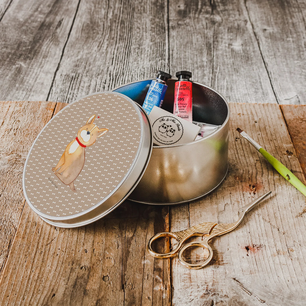 okrągła puszka z blachy Pies szczęście Pies, motyw psa, zwierzę domowe, rasa psa, miłośnik zwierząt, właściciel psa, powiedzenia