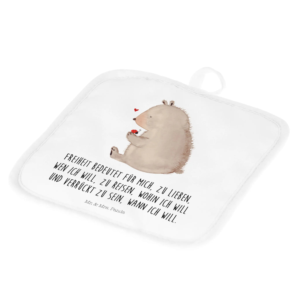 2er Set Topflappen  Bär mit Marienkäfer Topflappenset, Ofenhandschuh, Schöne Topflappen, Topflappen, Topfuntersetzer, Topfhandschuh, Topflappen lustig, Ofenhandschuhe, Topflappen 2er Set, Topflappen mit Spruch, Topflappen Set, Topfhandschuhe, Bär, Teddy, Teddybär, Das Leben ist schön, Motivation, Liebe, Marienkäfer, Freiheit