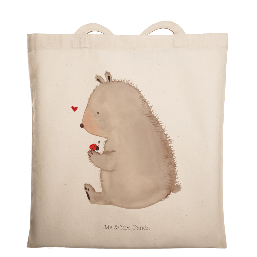 Tragetasche Bär mit Marienkäfer Strandtasche, Einkaufstasche, Badetasche, Stofftasche, Jutebeutel, Beutel, Tragetasche, Schultertasche, Umhängetasche, Einkaufstüte, Stoffbeutel, Jutetasche, Shopper, Laptoptasche, Beuteltasche, Tasche, Bär, Teddy, Teddybär, Liebe, Motivation, Freiheit, Das Leben ist schön, Marienkäfer