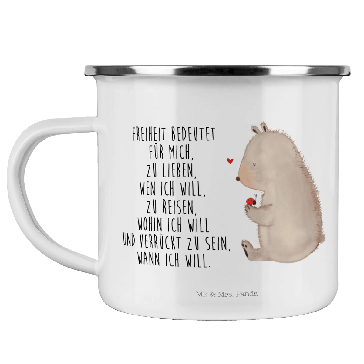 Enamel camping mug bear ladybug metallbecher, wandertasse, Pott, Motivtasse, Outdoor Tasse, Reisebecher, Emailletasse, emaillebecher, Tasse Emaille, outdoortasse, blechbecher, Emaille Becher, Outdoor Becher, Blechtasse, Emaille Tasse, Teetasse, wanderbecher, Campingtasse, Campingbecher, Haferl, reisetasse, becher emaille, Kaffeepott, Teebecher, Teddy, Bär, Teddybär, Freiheit, Liebe, Das Leben Ist schön, Marienkäfer, Motivation