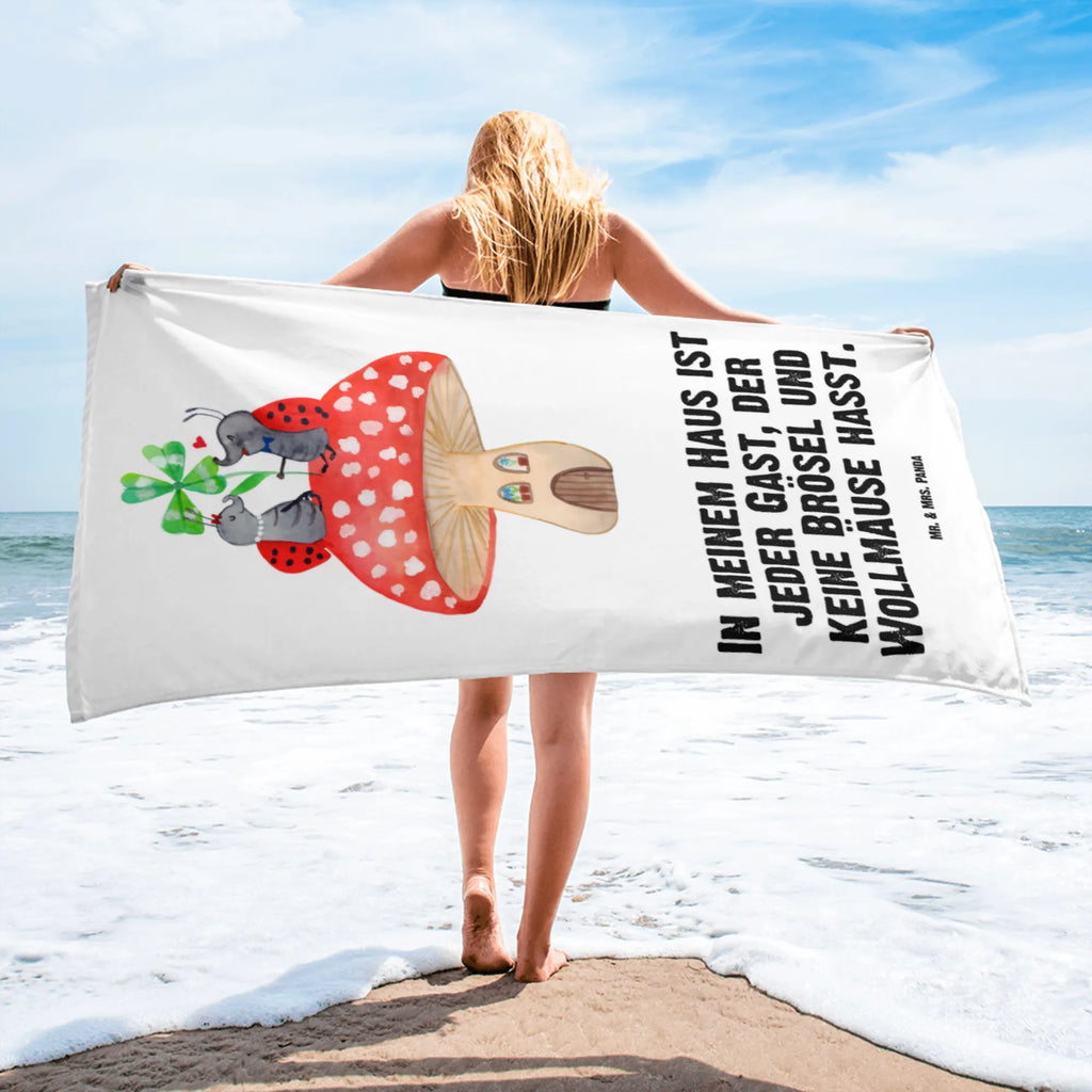 XL bath towel ladybug toadstool luxury bath sheet, large beach towel, XL bath towel, oversized towel, extra large swim towel, spa towel, small animals, cute, funny, cute animal motives, hand drawn, small world, funny sayings, good mood, happy, gifts, gift ideas, special gifts, animal lover, card, flat, toadstool, ladybird, house, at home, house of fleshy fungi