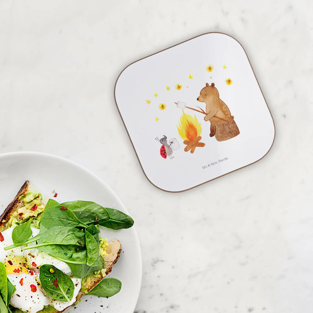 Square coaster Bear & Ladybird campfire presents, gifts, Coasters, party, glass coasters, gift, breakfast, bear, teddy, teddy bear, cuddly toy, Campfire