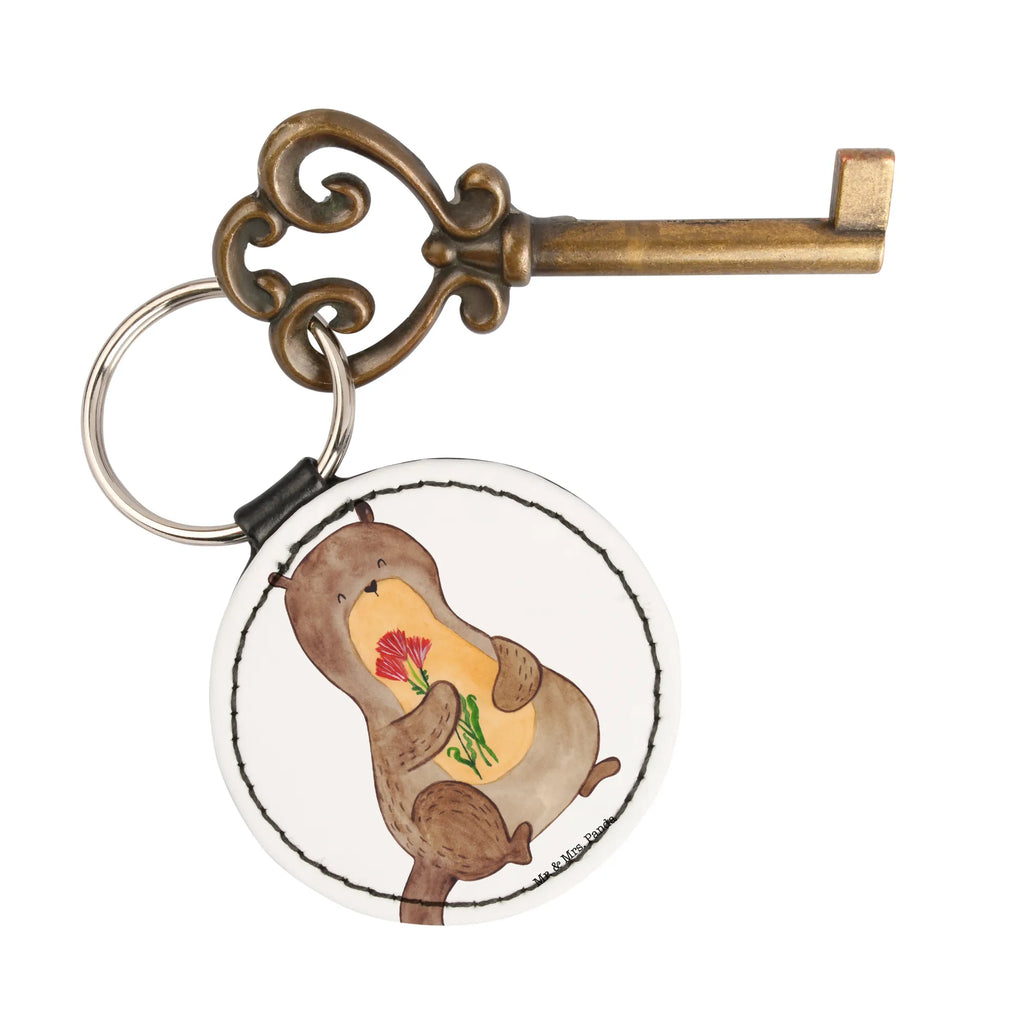 Round key ring otter Bunch of flowers lucky charm, pendant, bag pendant, keychain, key ring, otter, marten, sea otter, European otter, water mammal, aquatic animal, baby otter, predator, water, otter gifts, animal lover, gift ideas for animal lovers, animal, mammal, water animal, gifts for people in love, Otter Sea Otter Lake Otter