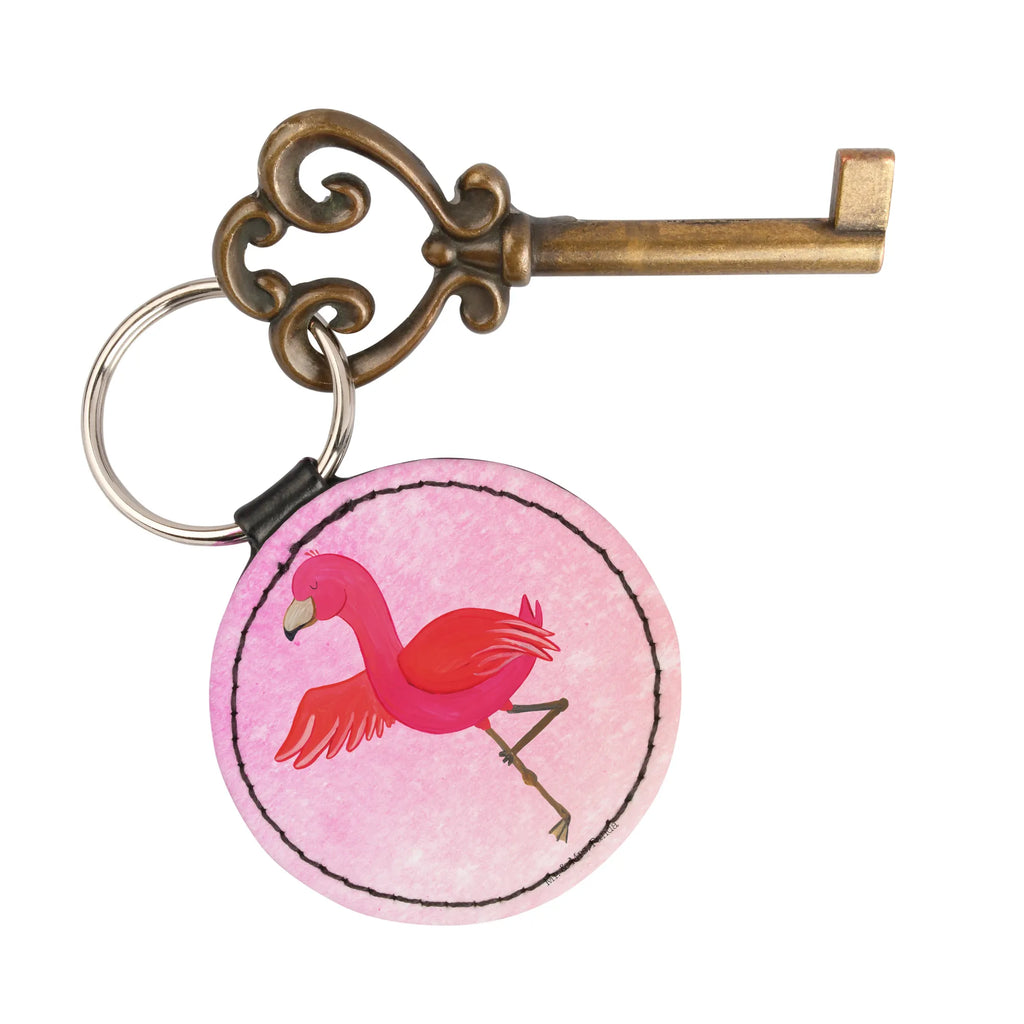 Rund Schlüsselanhänger Flamingo Yoga schlüsselbund anhänger, Taschenanhänger, Schlüsselanhänger, Schlüsselaccessoire, mini schlüsselanhänger, Flamingo, Vogel, Tiefenentspannung, Yoga-Übung, Achtsamkeit, Entspannung, Namaste, Aufregen, Yoga, Ärger
