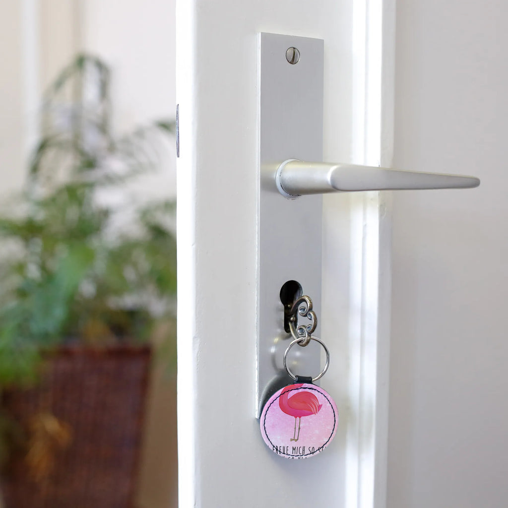 Rund Schlüsselanhänger Flamingo Yoga schlüsselbund anhänger, Taschenanhänger, Schlüsselanhänger, Schlüsselaccessoire, mini schlüsselanhänger, Flamingo, Vogel, Tiefenentspannung, Yoga-Übung, Achtsamkeit, Entspannung, Namaste, Aufregen, Yoga, Ärger